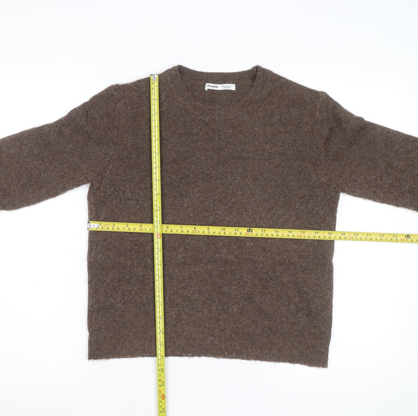 Pull & Bear Women's Brown Wool Blend Crew Neck Jumper Size S