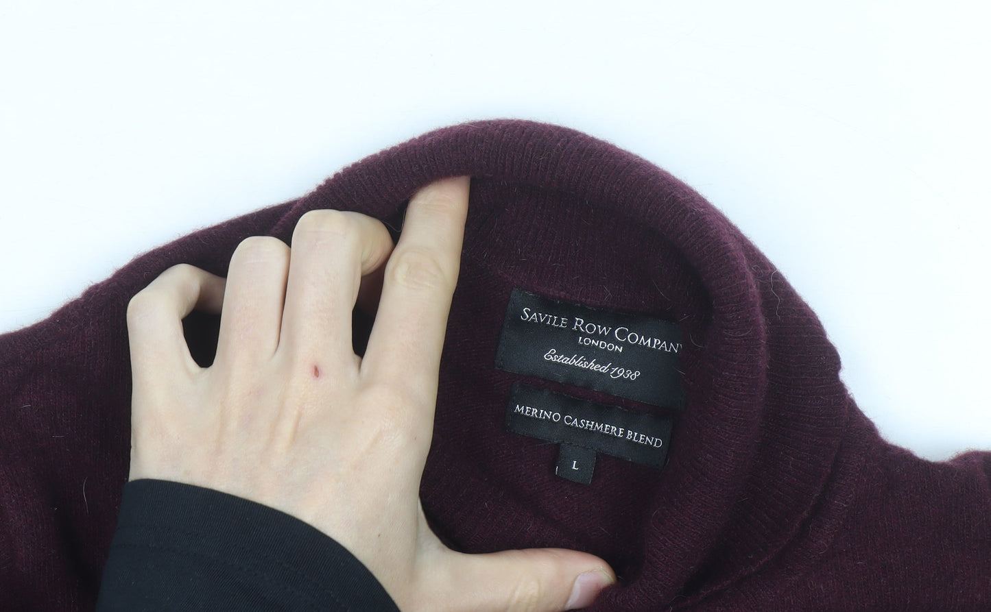 Savile Row Company Men's Brown Merino Cashmere Roll Neck Jumper L