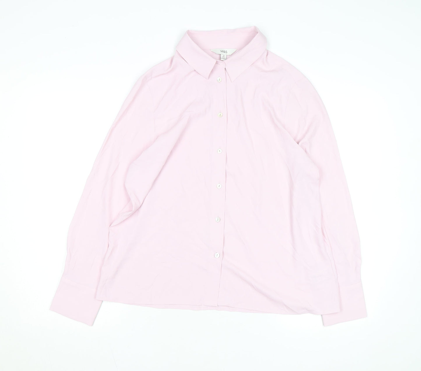 Marks and Spencer Women Pink Regular Fit Long Sleeve Button-Up Shirt Size 14