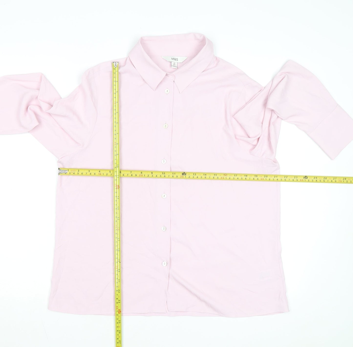Marks and Spencer Women Pink Regular Fit Long Sleeve Button-Up Shirt Size 14