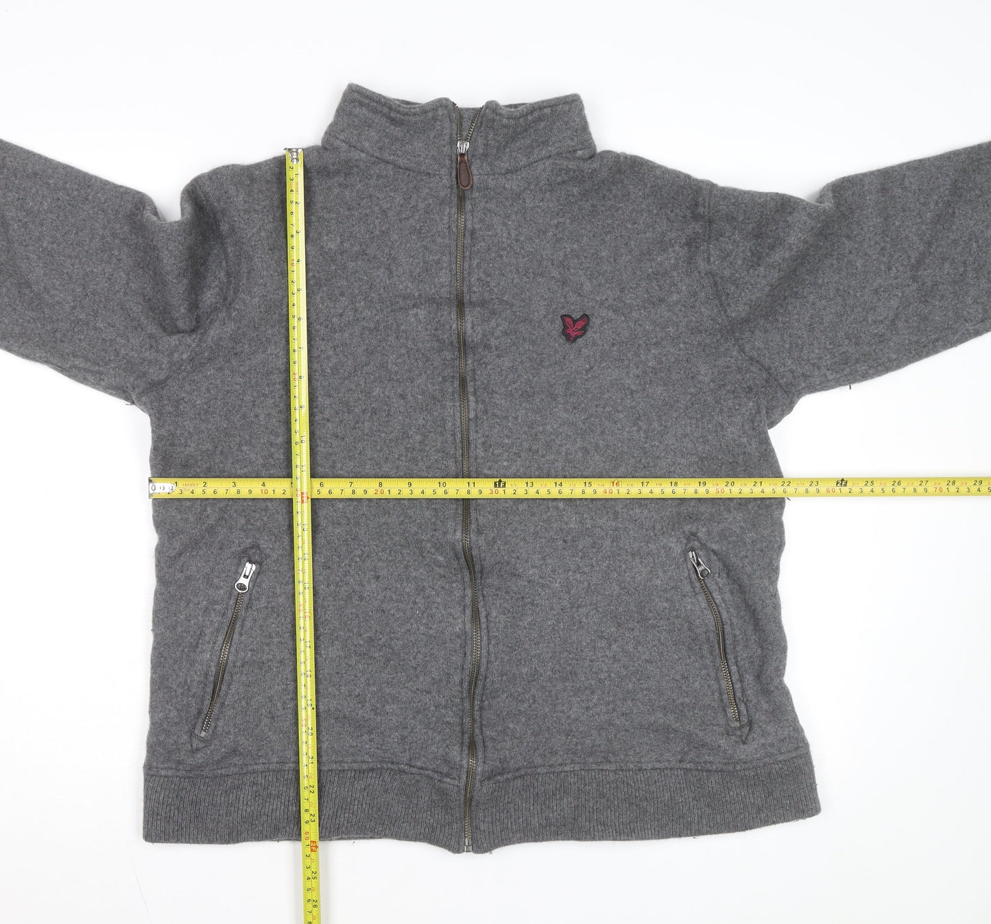 Lyle & Scott Men's Grey Wool Full Zip Jumper XL High Neck