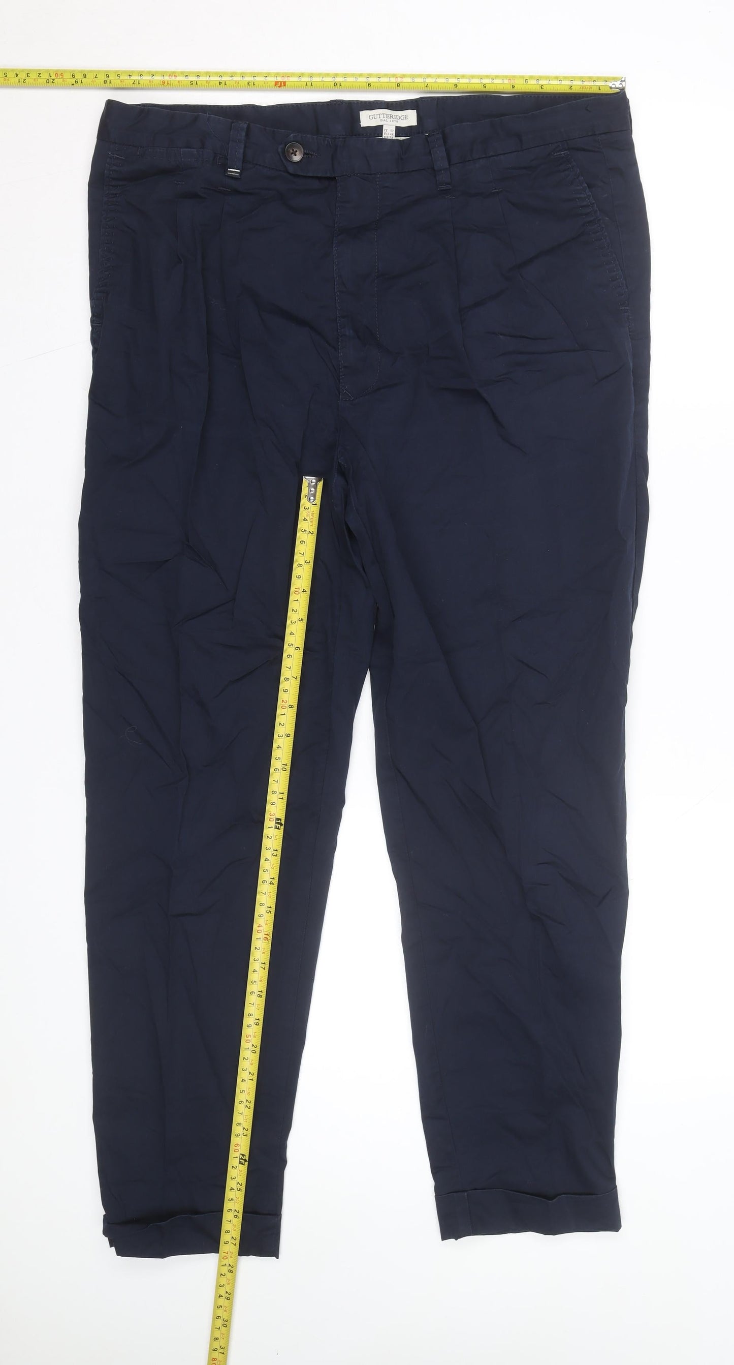 Gutteridge Men's Navy Blue Chino Trousers Size 36 Regular Cotton