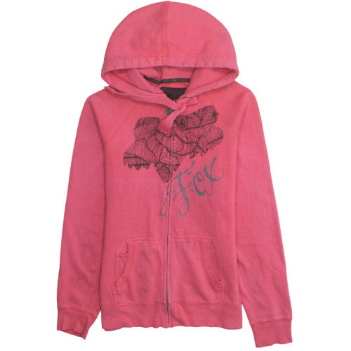 Fox Womens Pink Full Zip Hoodie Size L Cotton Blend Graphic Sweatshirt