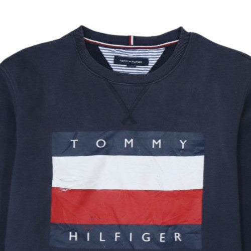 Tommy Hilfiger Men's Navy Blue Crew Neck Logo Sweatshirt Size L