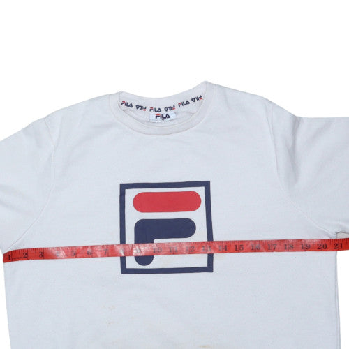 FILA Men White Logo Pullover Sweatshirt M Classic Fleece Crew