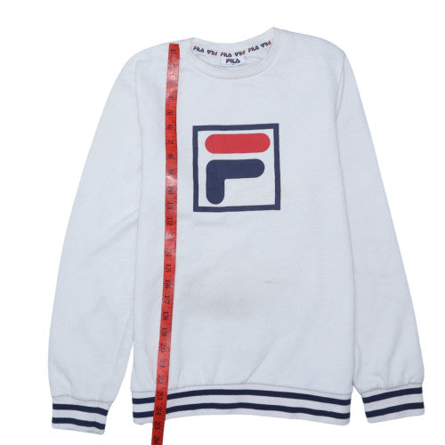 FILA Men White Logo Pullover Sweatshirt M Classic Fleece Crew