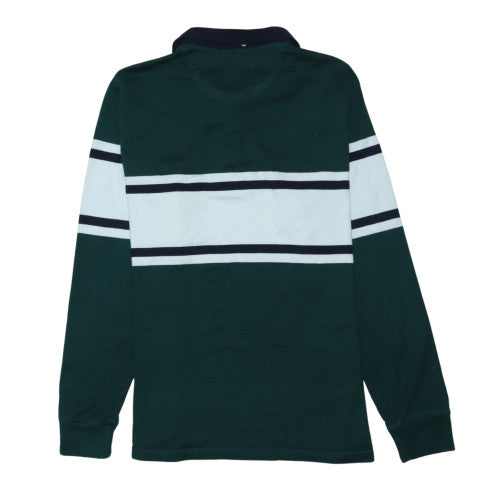 Marks and Spencer Men's Green Striped Long Sleeve Polo Shirt Size L