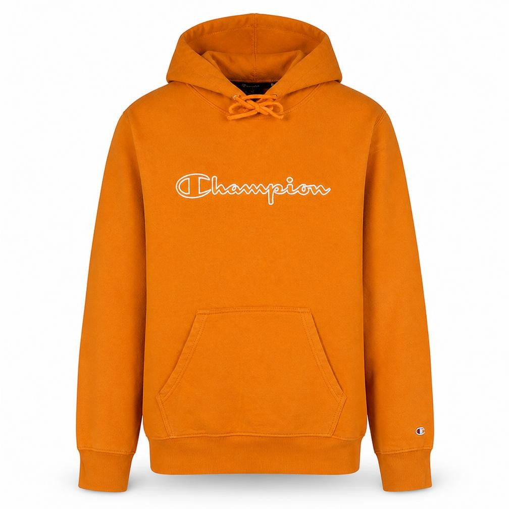 Champion Men's Orange Pullover Hoodie Size L Graphic Logo Fleece