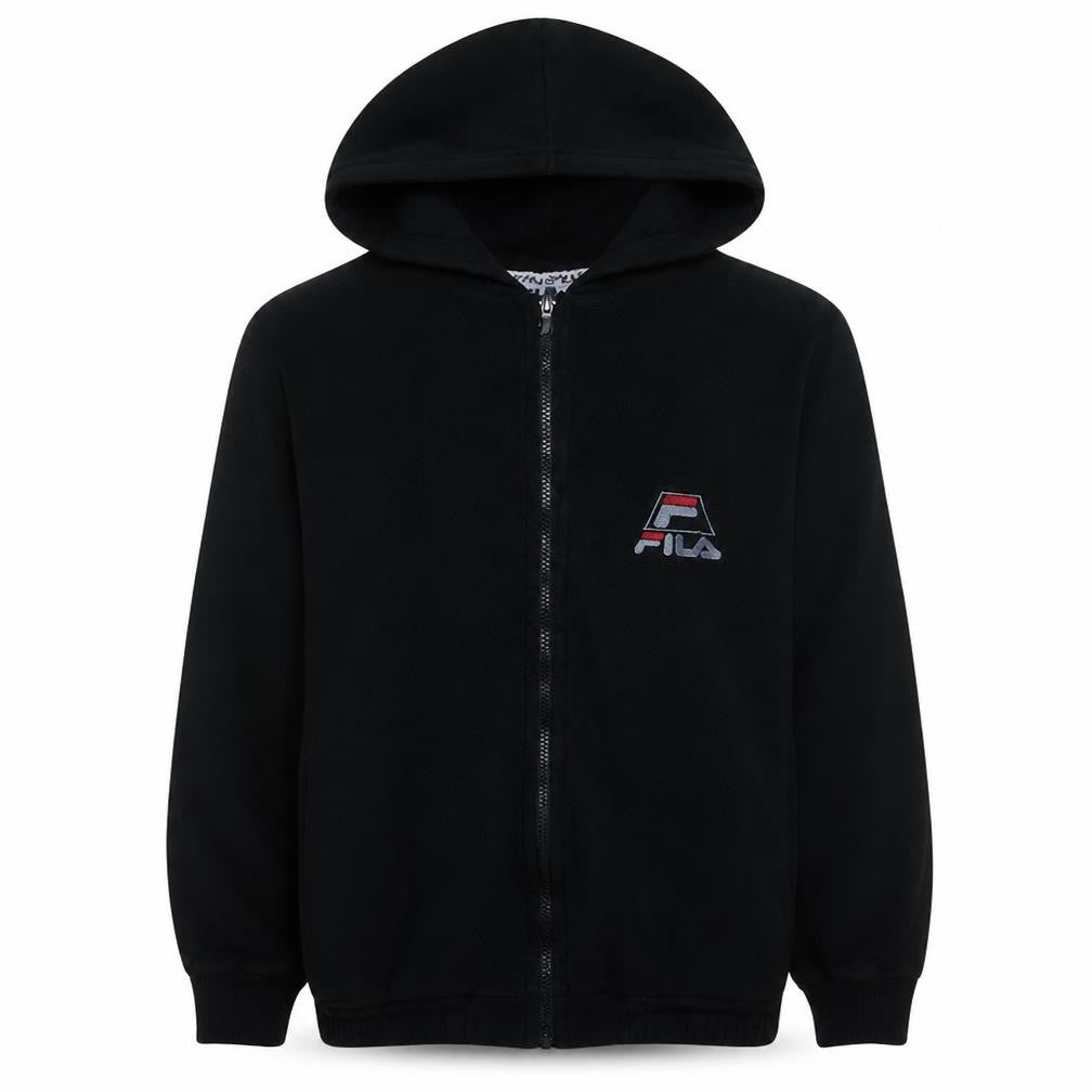 Front view of Fila Men's Black Full Zip Hoodie S Sports Logo Sweatshirt
