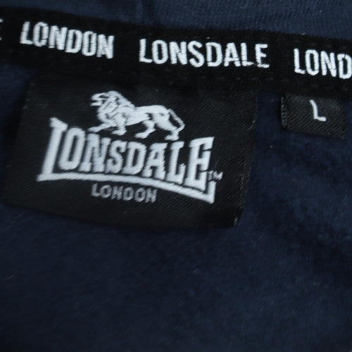 Lonsdale Men's Blue Pullover Hoodie L Logo Fleece Sweatshirt