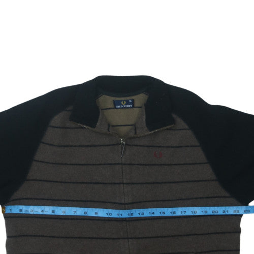 Fred Perry Mens Brown and Black Wool Full Zip Jumper XL