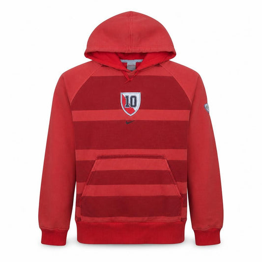 Nike Mens Red Pullover Hoodie Size M Striped Embroidered 10 Graphic