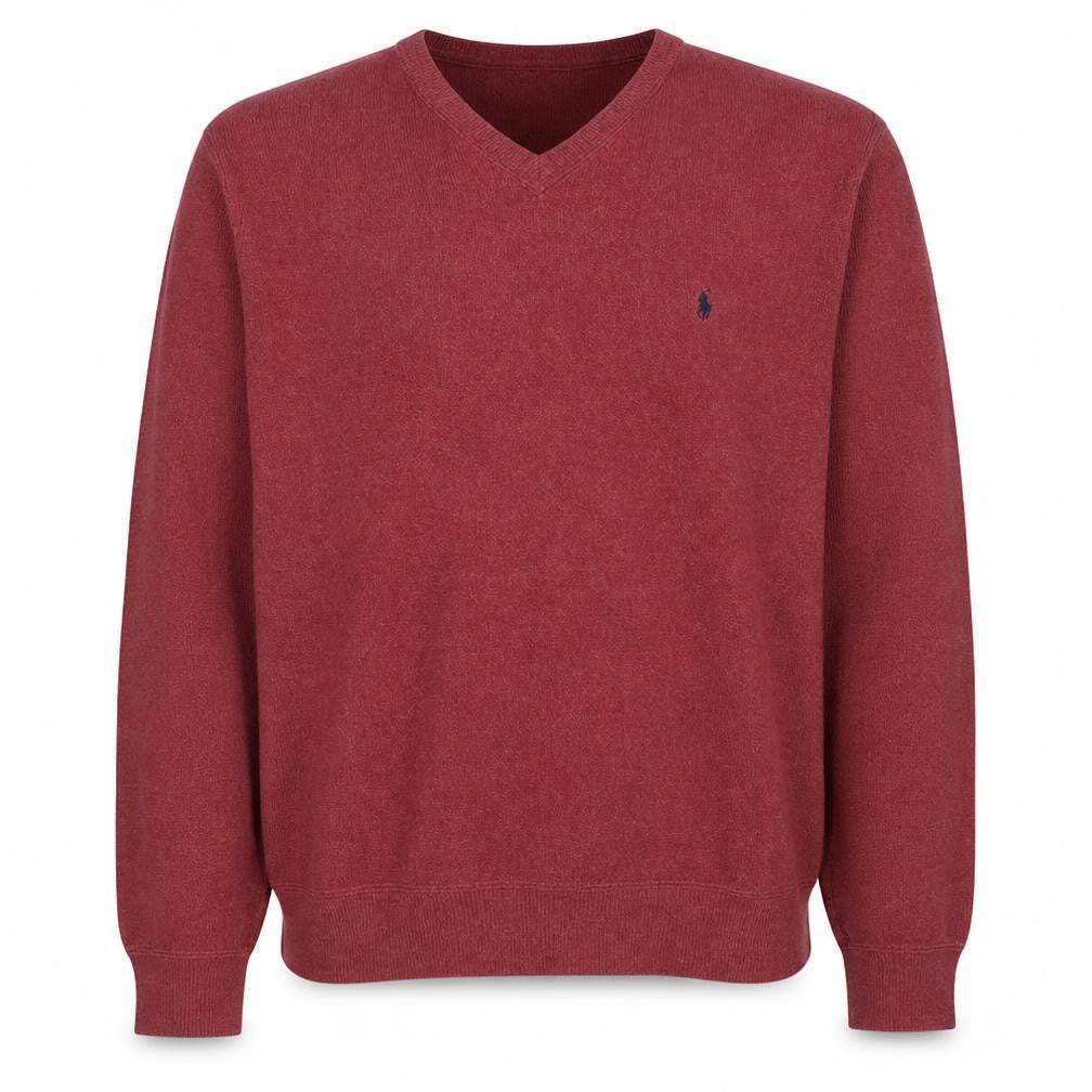 Ralph Lauren Men’s Red Cotton V-Neck Jumper XL Classic Knit
