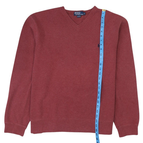 Ralph Lauren Men’s Red Cotton V-Neck Jumper XL Classic Knit