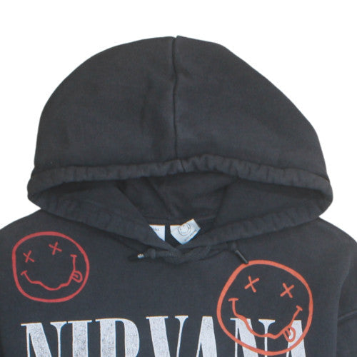 Bershka Mens Black Nirvana Pullover Hoodie XS Graphic Print Fleece