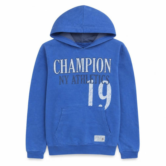 Champion Men’s Blue Pullover Hoodie L Graphic Fleece Sweatshirt