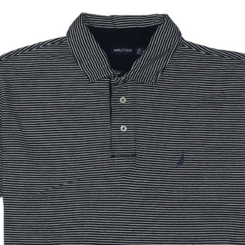 Nautica Men's Blue Striped Cotton Linen Polo Shirt XL Classic Fit