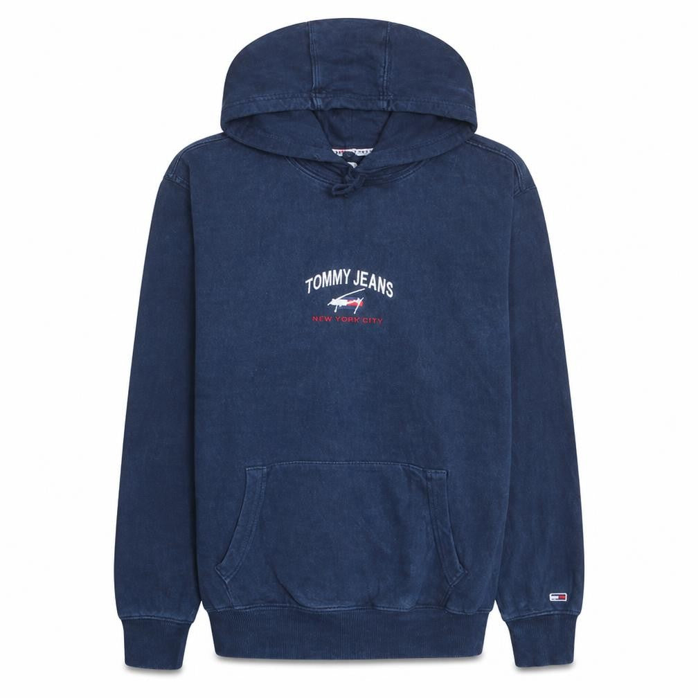 Tommy Jeans Mens Blue Pullover Hoodie L Cotton Graphic Sweatshirt