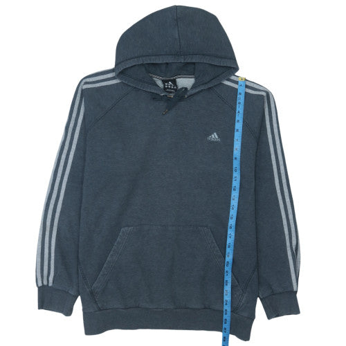 Adidas Men's Blue XL Pullover Hoodie with Logo and Drawstring