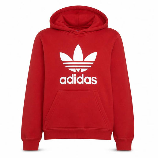 Adidas Men's Red Pullover Hoodie L Fleece Graphic Trefoil Sportswear