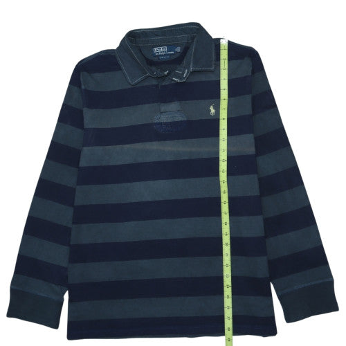 Ralph Lauren Men's Blue Striped Collared Long Sleeve Pullover Sweatshirt XL