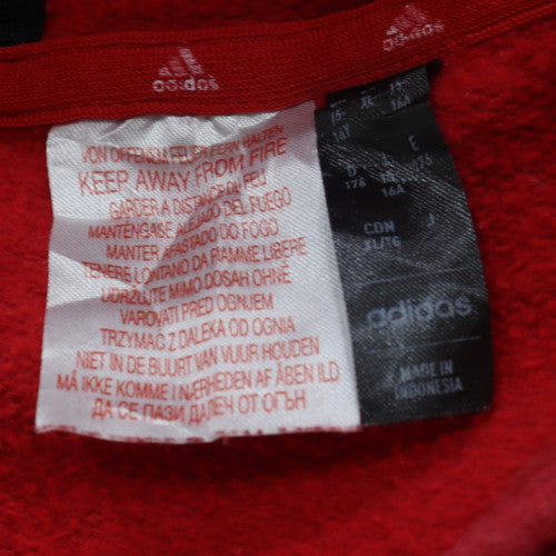 Adidas Men Red Pullover Hoodie L Sports Fleece Sweatshirt