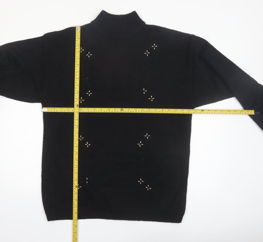 Leslie Fay Women Black L Mock Neck Embellished Knit Jumper