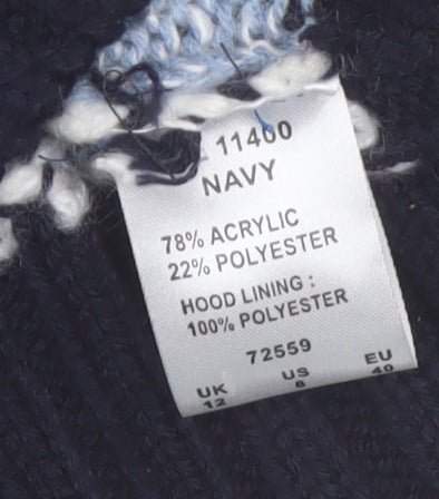 Cotton Traders Women's Navy Patchwork Hooded Full Zip Cardigan Size 12