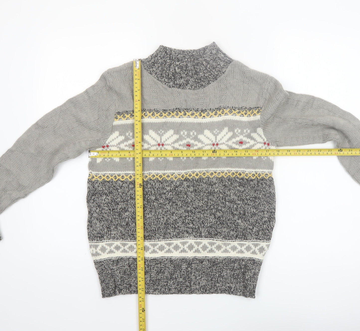 Ann Max Womens Grey Fair Isle Roll Neck Wool Jumper Size 14