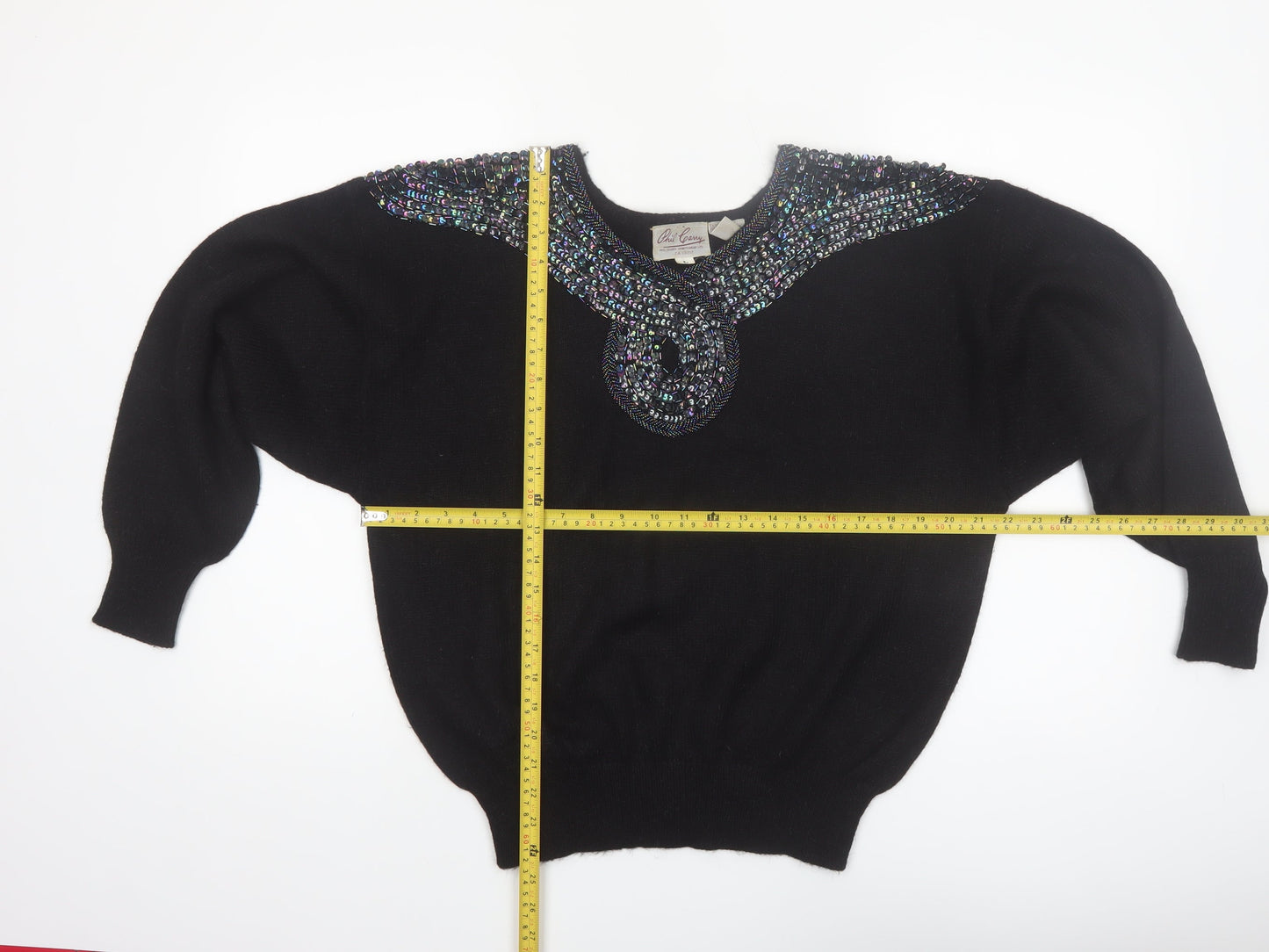 Phil Carry Womens Black Beaded 80s Vintage Pullover Jumper L