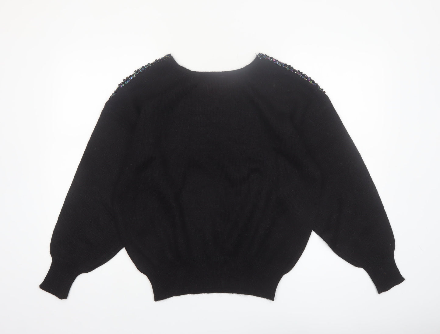 Phil Carry Womens Black Beaded 80s Vintage Pullover Jumper L