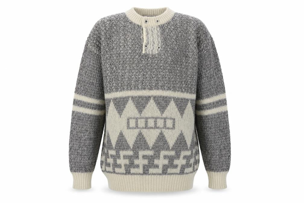 Alex Men’s Grey Mohair Blend Chunky Henley Jumper Size L