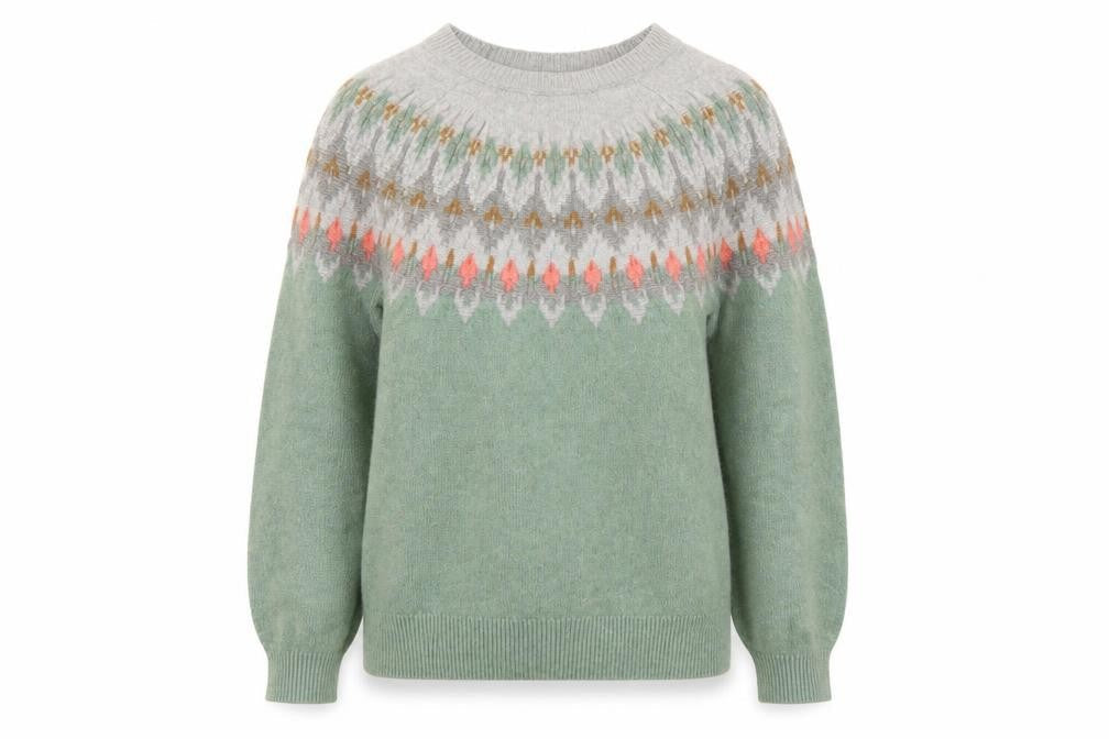 FatFace Women’s Green Fair Isle Crew Neck Jumper UK 12