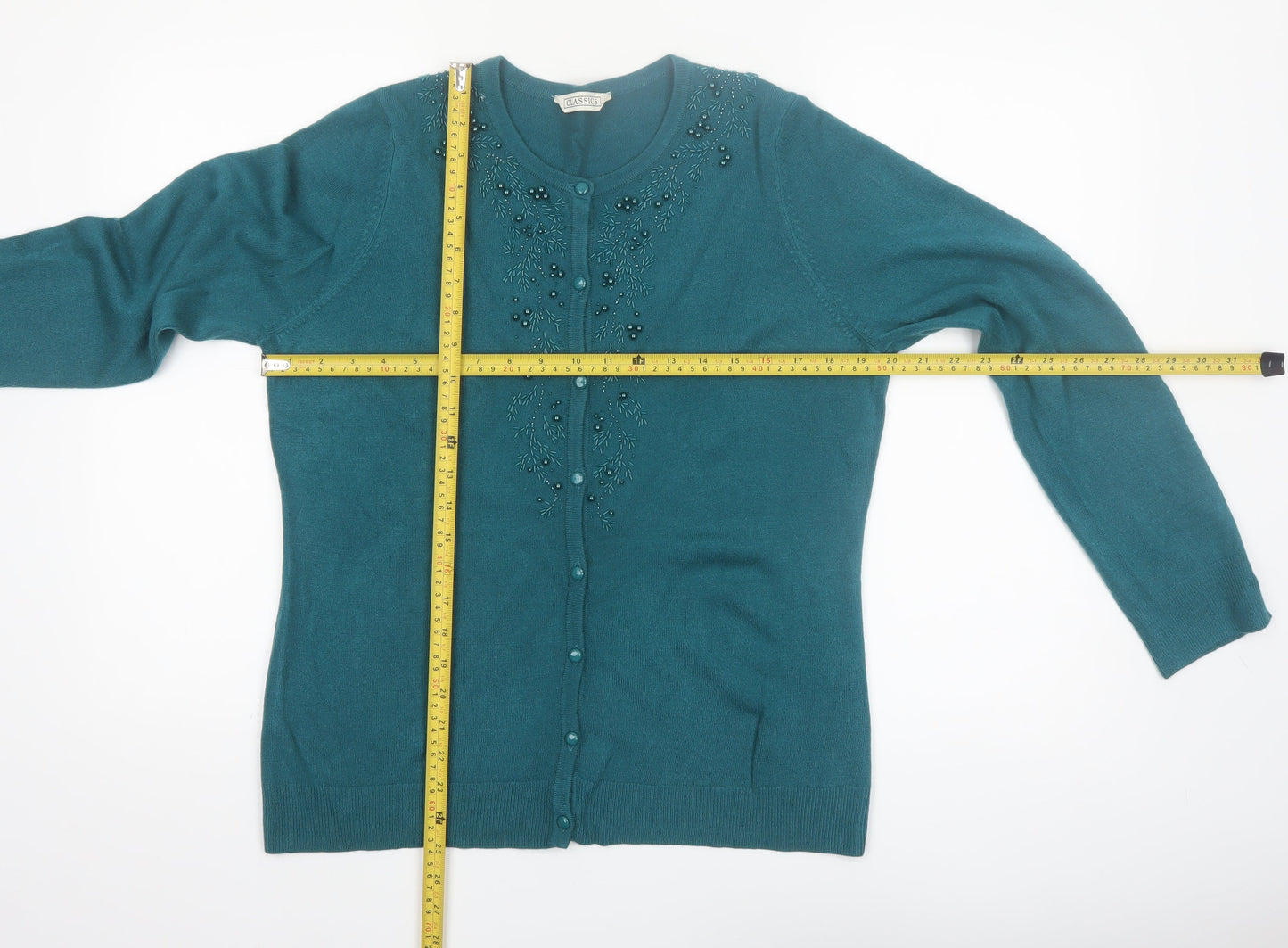 BHS Women’s Green Beaded Knit Cardigan Size 16