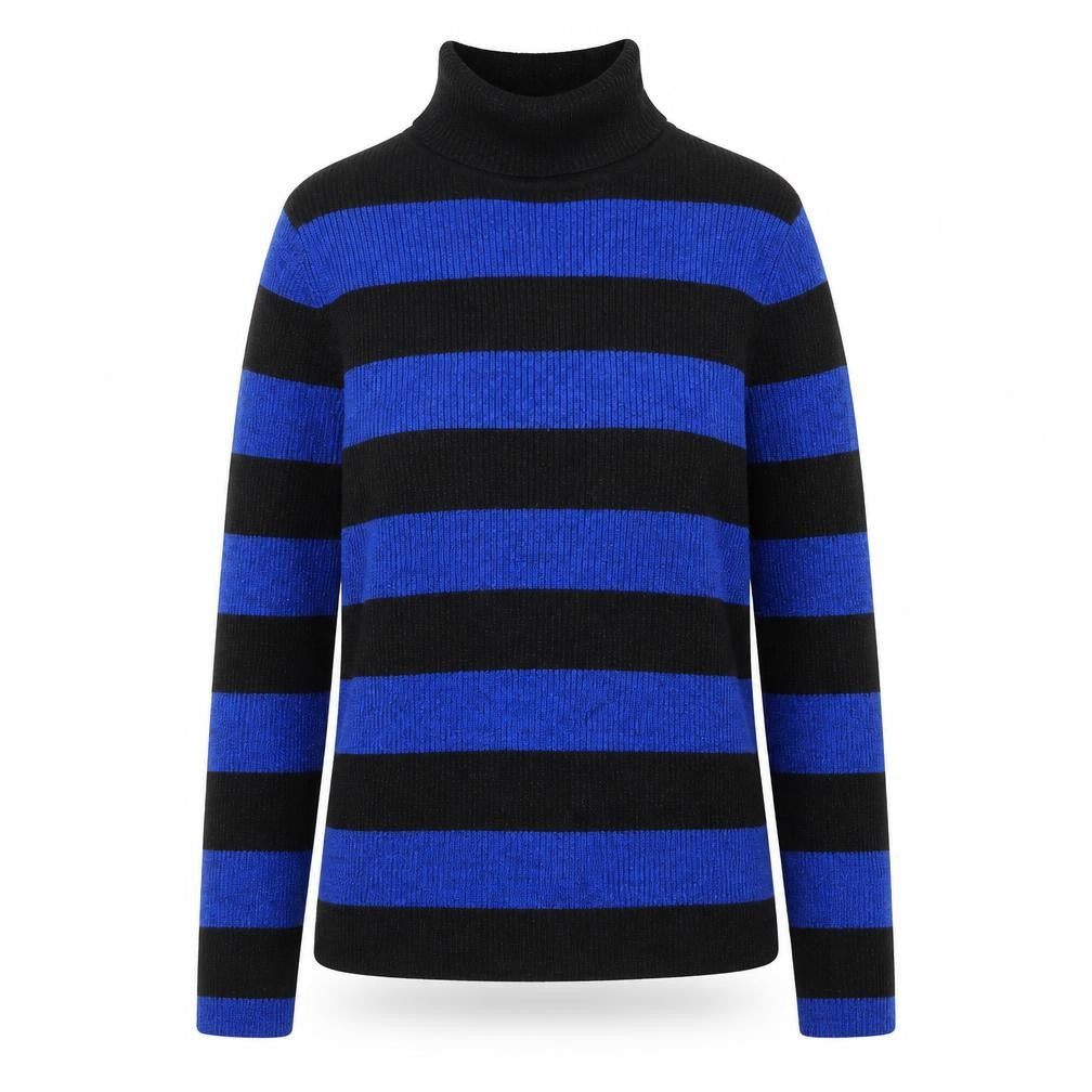 Worthington Women Black Blue Stripe Roll Neck Jumper Small Rayon Blend