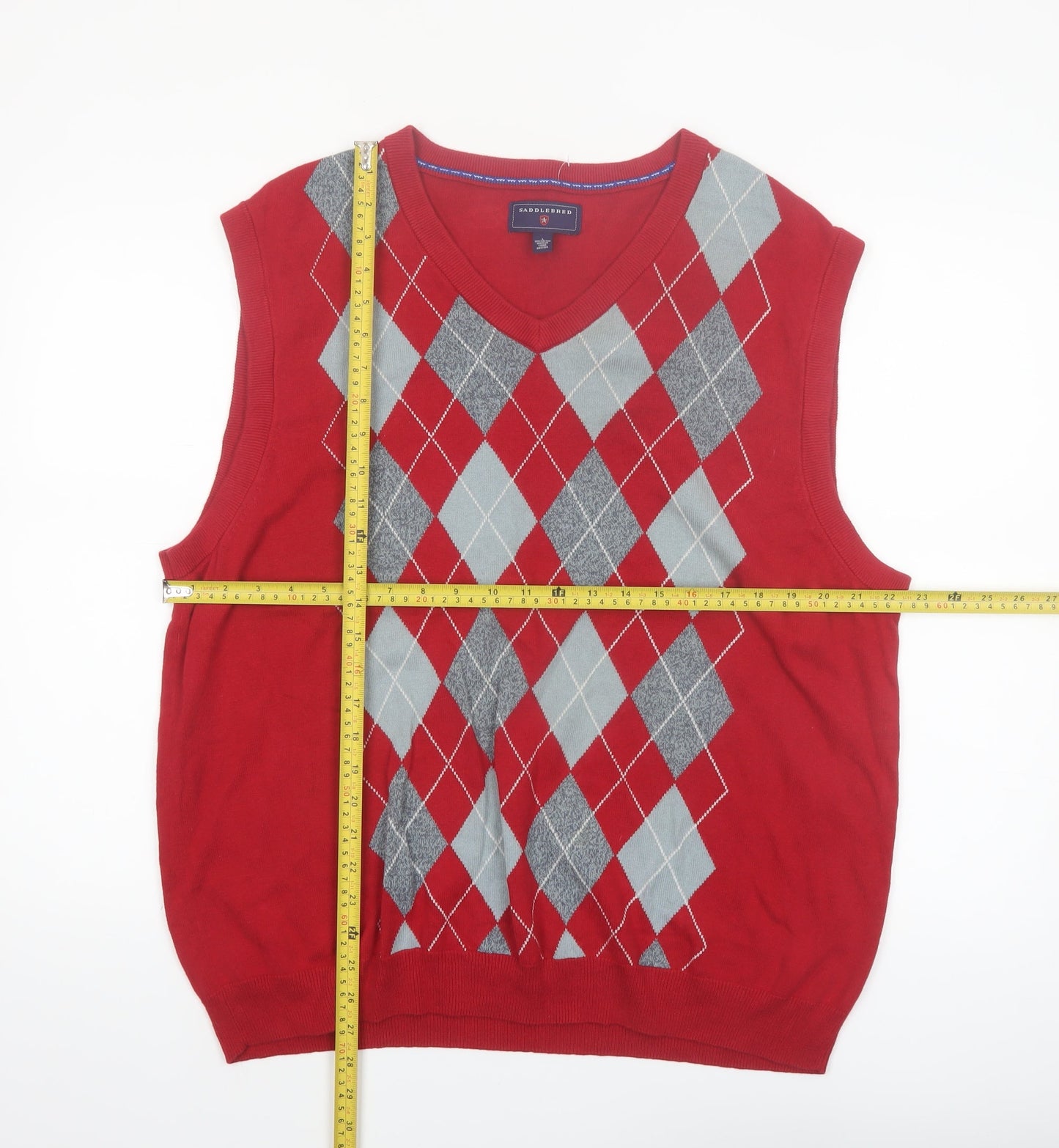 Saddlebred Men’s Red Argyle Sleeveless Cotton Knit Vest L