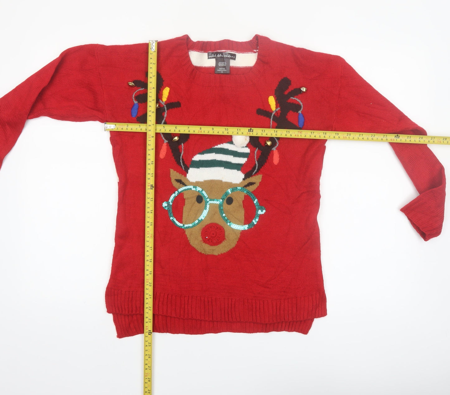 United States Sweaters Womens Red Christmas Reindeer Jumper Size S