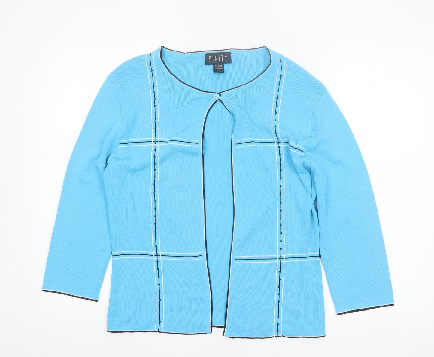 FINITY Women’s Blue Rayon Knit Cardigan XL Lightweight 3/4 Sleeve