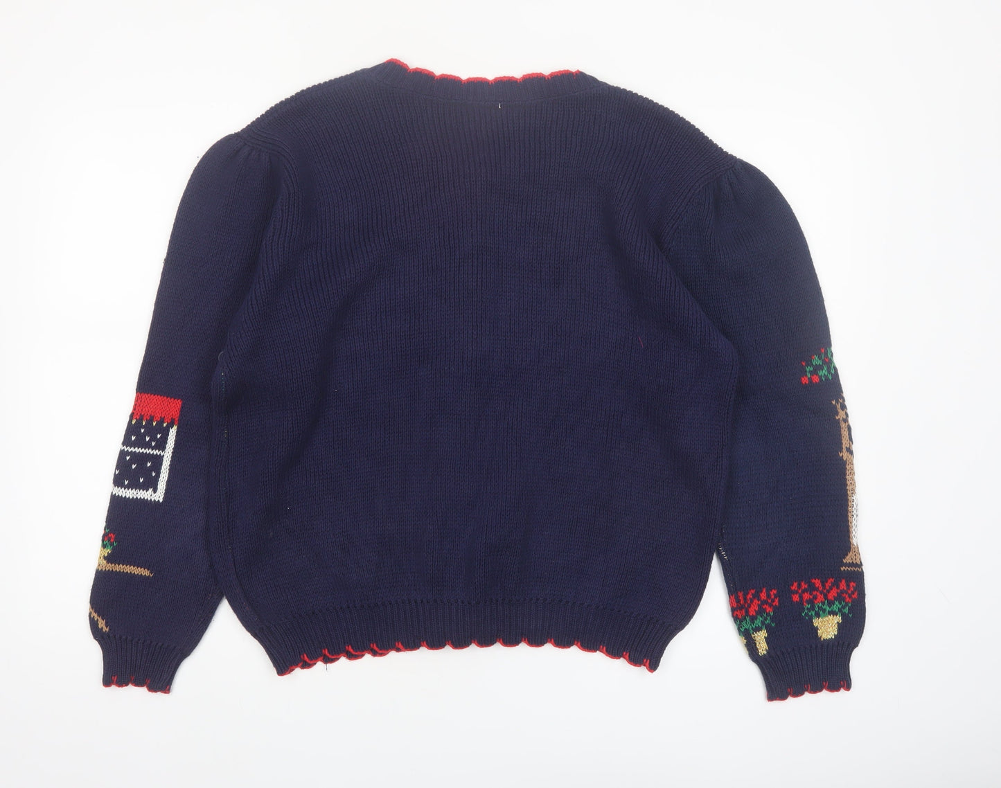 Sweater Loft Womens Blue Christmas Cat Dog Knit Cardigan M