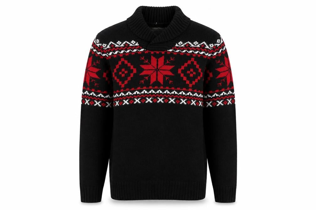 St John's Bay Men's Black Fair Isle Roll Neck Jumper Size M