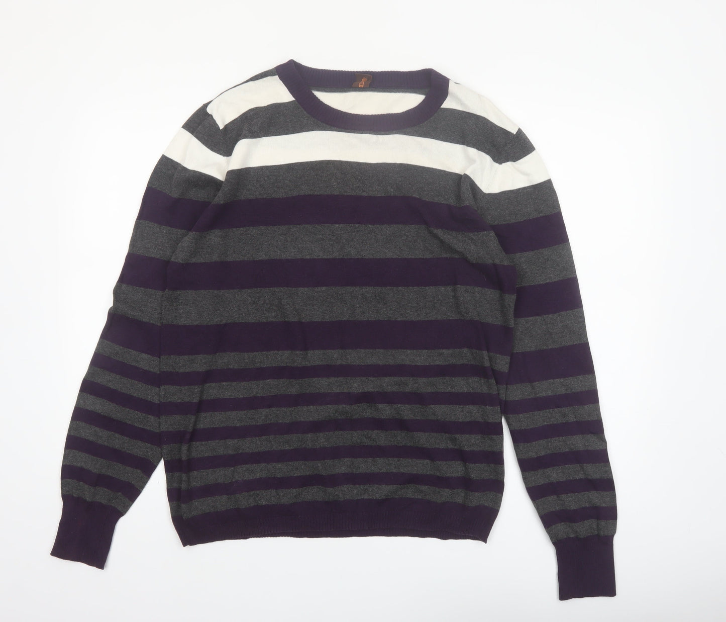 Hush Puppies Men’s Purple Grey Striped Slim Fit Cotton Jumper XL
