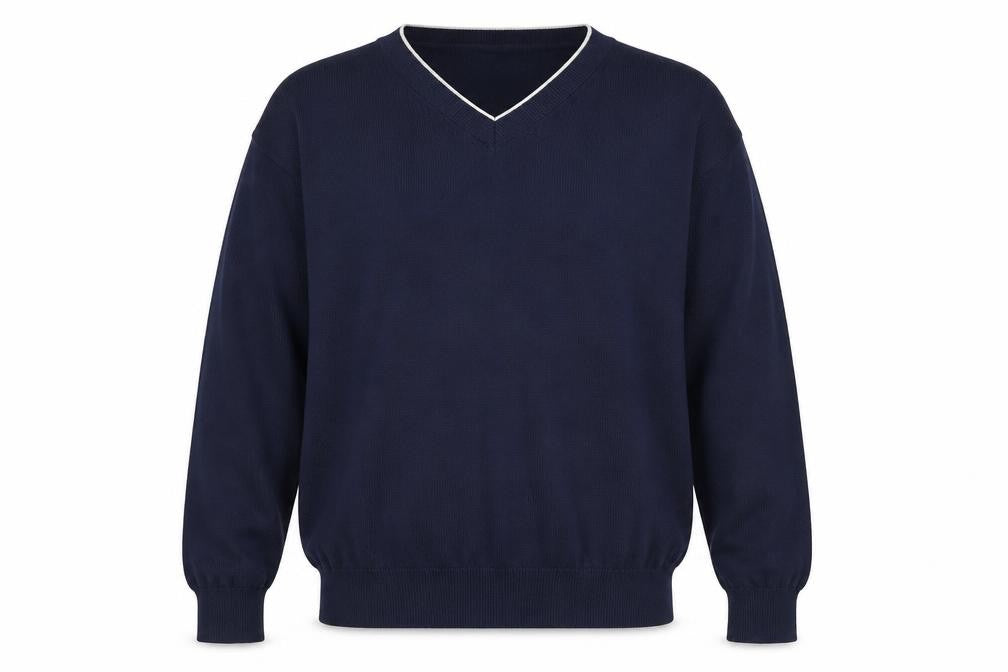 Paul Fredrick Men's Blue V-Neck Cotton Jumper Medium