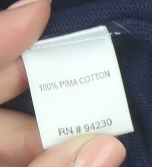 Paul Fredrick Men's Blue V-Neck Cotton Jumper Medium