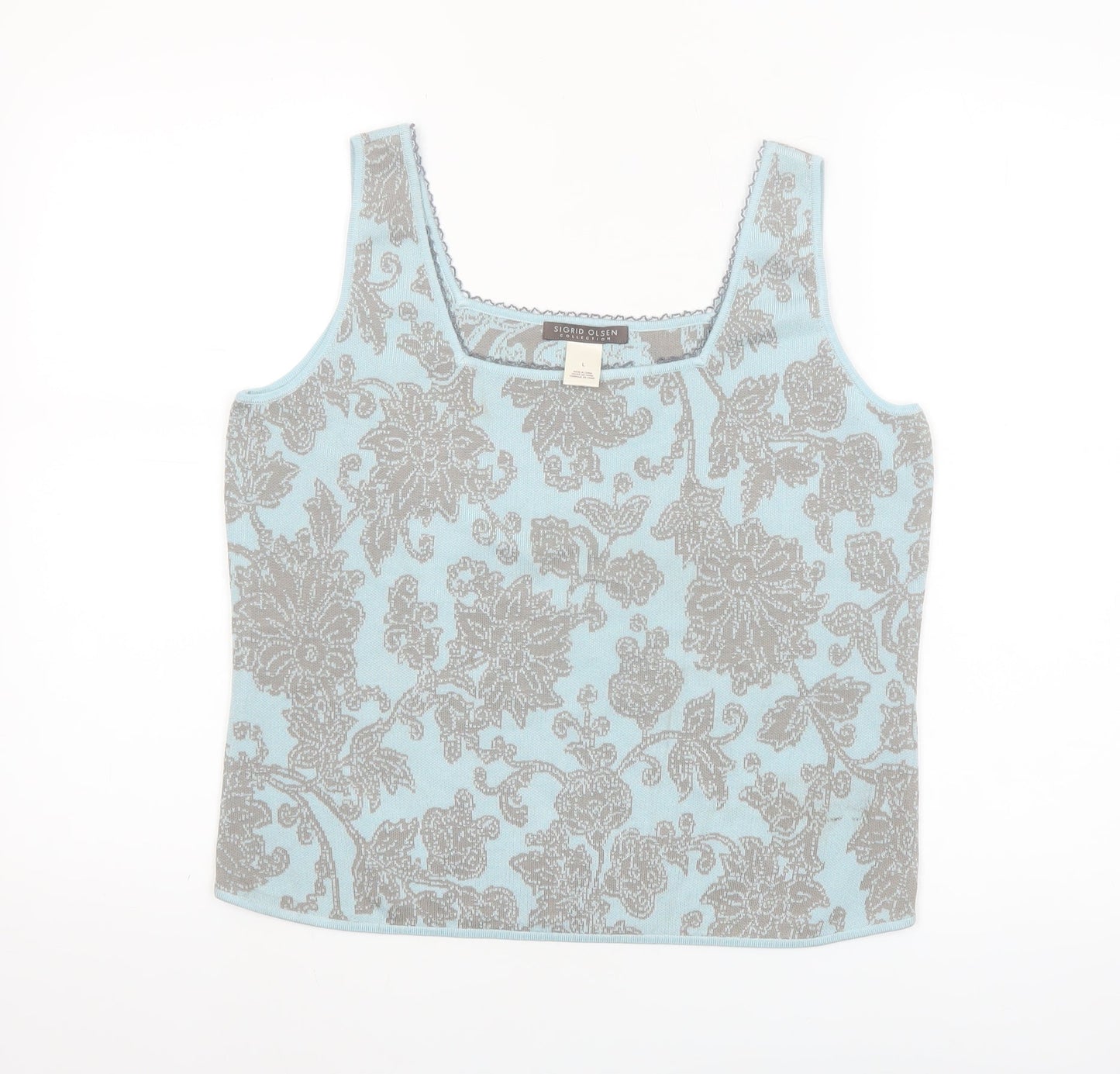 Sigrid Olsen Women's Blue Floral Silk Blend Sleeveless Tank Top Size L