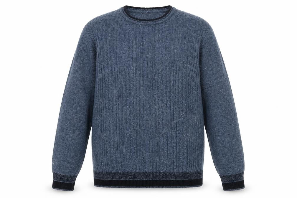 Turhan Men's Blue Wool Blend Crew Neck Jumper Size L