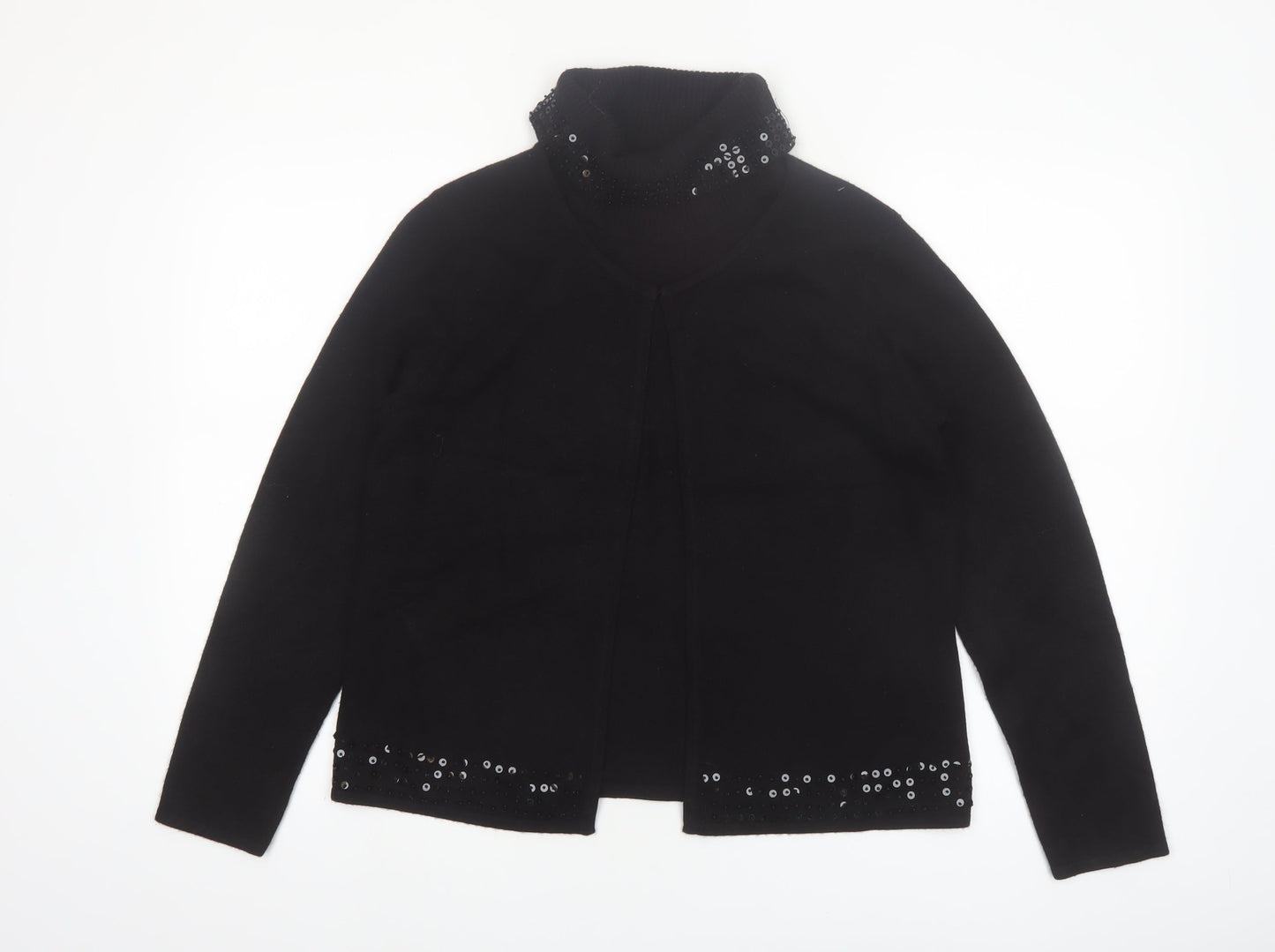 Norton McNaughton Womens Black Sequin Roll Neck Cardigan M