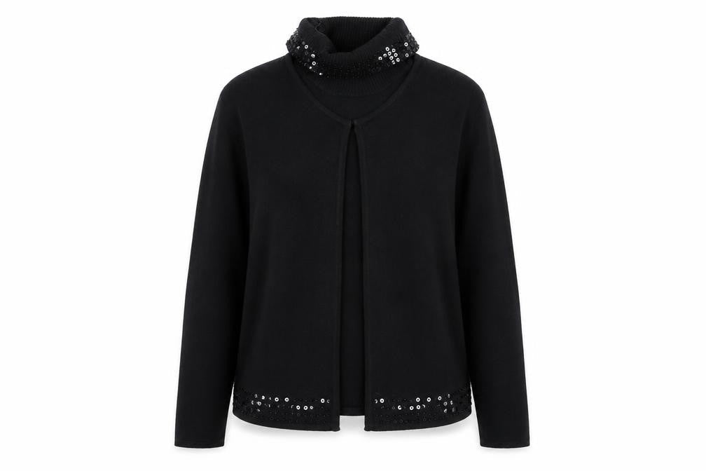 Norton McNaughton Womens Black Sequin Roll Neck Cardigan M