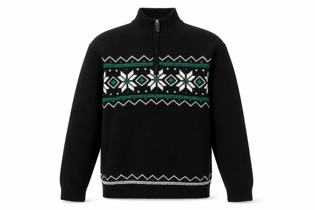 Chaps Men's Black Cotton Fair Isle 1/4 Zip Jumper L