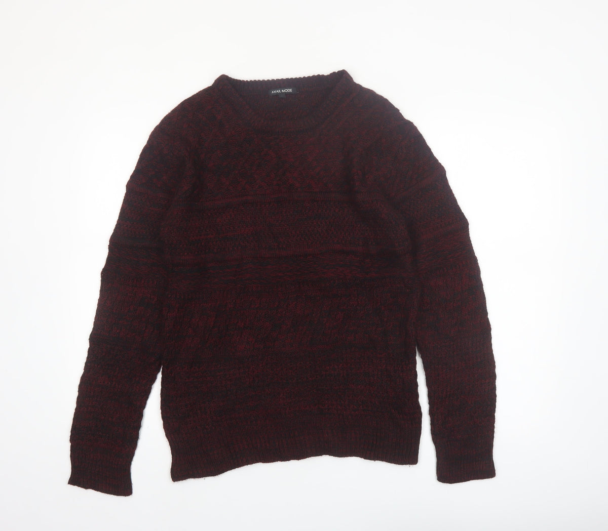 Back view of Avail Mode Men's Red Knit Crew Neck Cable jumper L