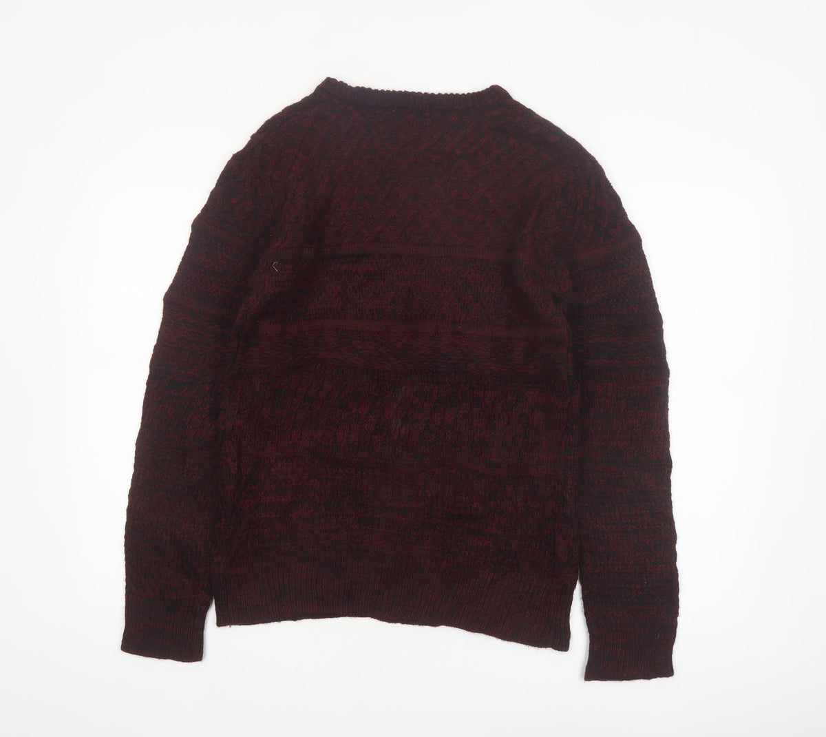 Brand and care label for Avail Mode Men's Red Knit Crew Neck Cable jumper L